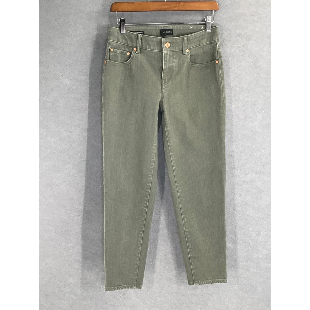 Talbots Jeans Womens Sz 0 Petite Everyday Relaxed Fit Olive Green